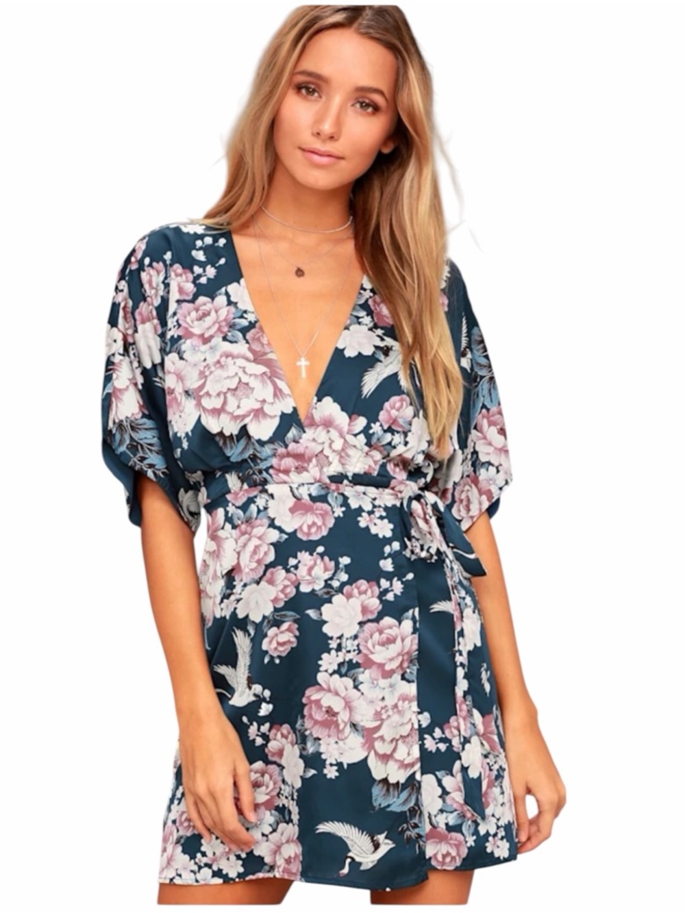Lulus Precious Petals Blue Floral Print Wrap Dress Size Small